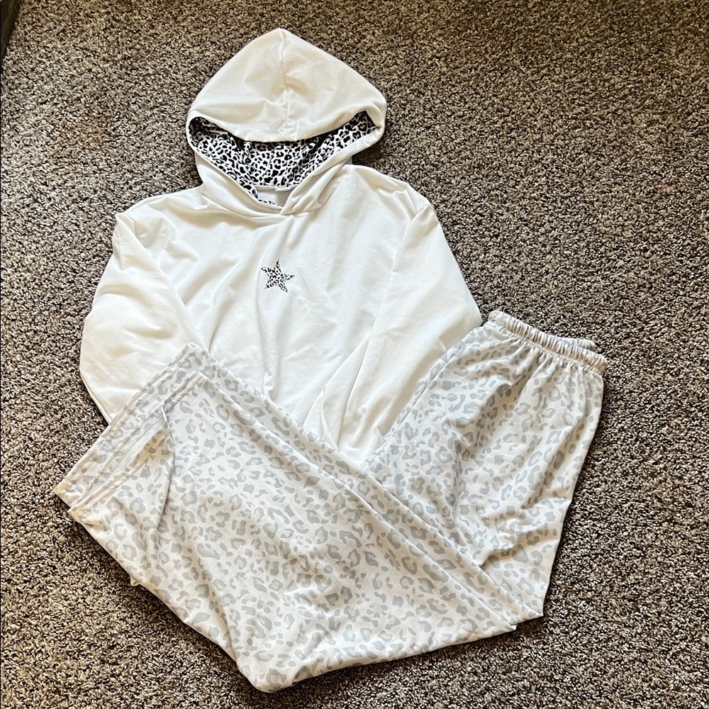 Leopard Print Lounge Pants and a matching hoodie perfect for a comfortable day